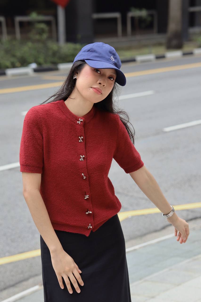Red Short Sleeve Cardigan